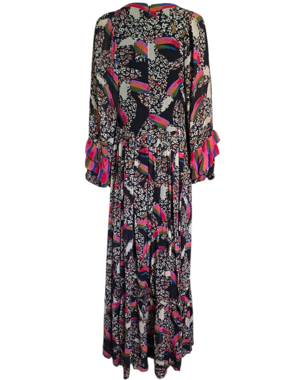 Farm Rio Georgette Printed Leopard Toucans Maxi Dress - Picture 14 of 16